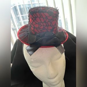 Brand New Red with Black Lace Trim Little Steampunk Top Hat Headband